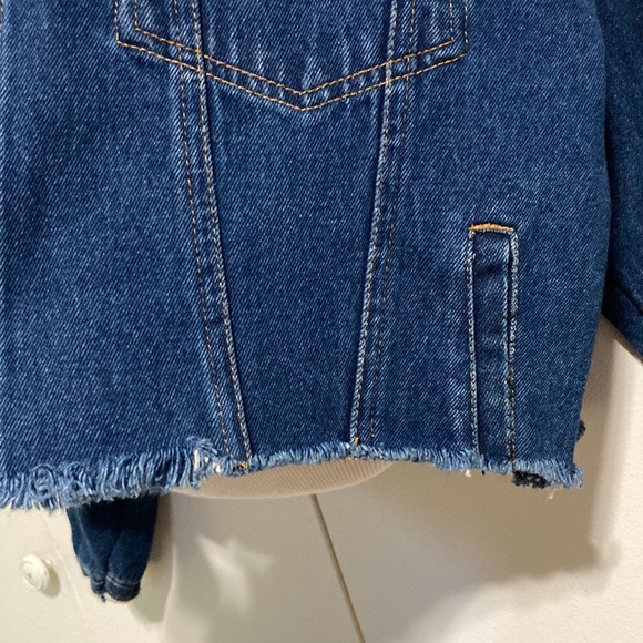 ON FIRE Street Wear Distressed Frayed Blue Denim Button Down Jacket Womens Large - Picture 10 of 13
